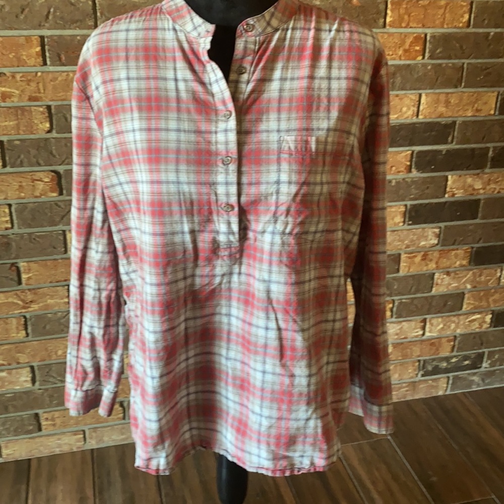 Size large red and grey checkered tunic style blouse